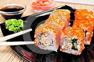 Japanese rolls with masago caviar