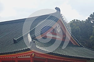 a japanese roof made of wood