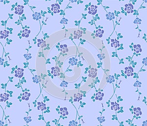 Japanese Rose Leaf Vine Vector Seamless Pattern