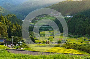 Japanese rural landscape with rice field terraces