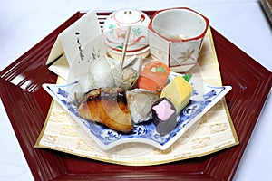 Japanese ryokan dinner plate in Japan