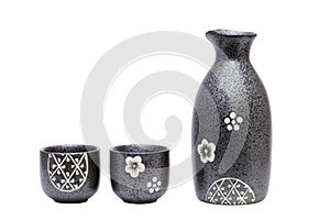 Japanese sake bottle and cup