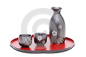 Japanese sake bottle and cup