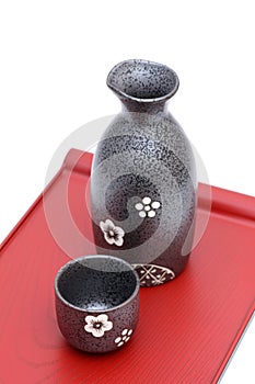 Japanese sake bottle and cup