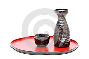 Japanese sake cup and bottle