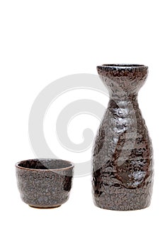 Japanese sake cup and bottle