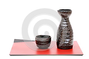 Japanese sake cup and bottle