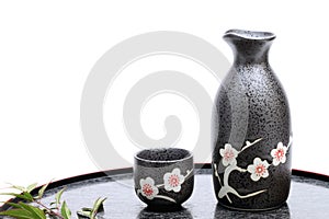 Japanese sake cup and bottle
