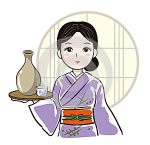 Japanese sake and woman