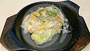 Japanese Salmon Cheese on hotplate