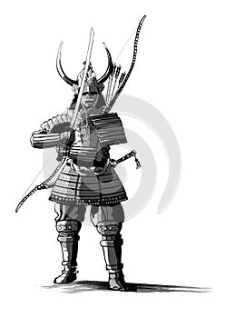 Japanese samourai with sword and bow
