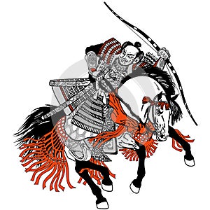 Japanese Samurai archer sitting on horseback