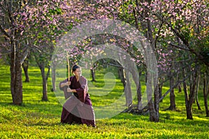 The Japanese samurai are gripping the sword, preparing to fight