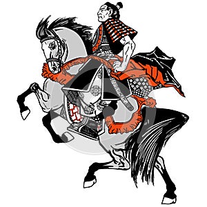 Japanese Samurai horseman sitting on horseback
