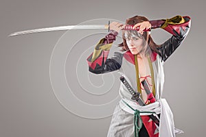 Japanese samurai with katana sword