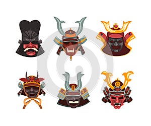 Japanese Samurai Mask as Traditional Culture Attribute Vector Set
