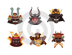 Japanese Samurai Mask as Traditional Culture Attribute Vector Set