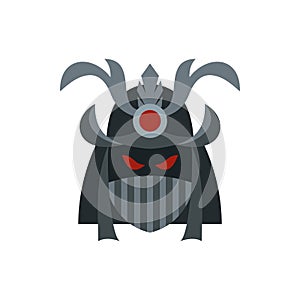 Japanese samurai mask icon, flat style