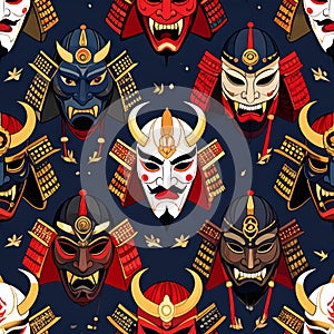 Japanese Samurai Mask Pattern Design