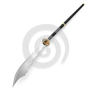 Japanese Samurai Naginata Yari Sword on white. 3D illustration