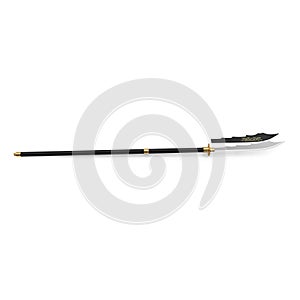 Japanese Samurai Naginata Yari Sword on white. 3D illustration