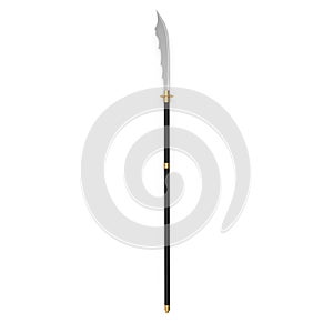 Japanese Samurai Naginata Yari Sword on white. Top view. 3D illustration