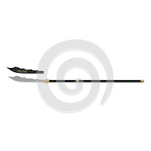 Japanese Samurai Naginata Yari Sword on white. Top view. 3D illustration