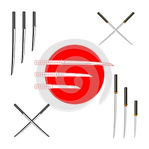 Japanese Samurai Swords - Colorful and Monochrome. Vector Design Elements Set for You Design, Sushi Menu