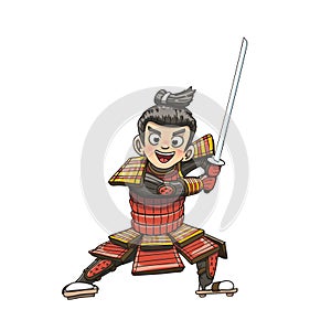 Japanese samurai warrior cartoon illustration