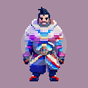 Japanese samurai warrior pixel art character for 8 bit game