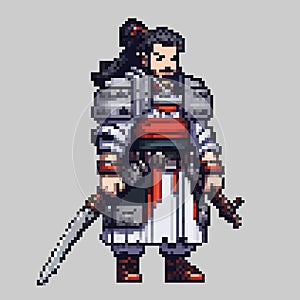 Japanese samurai warrior pixel art character for 8 bit game