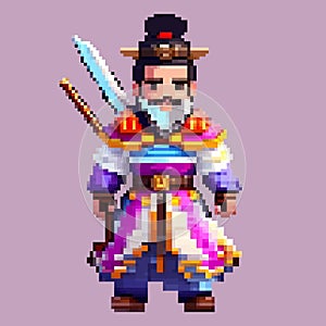 Japanese samurai warrior pixel art character for 8 bit game