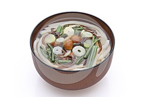 Japanese Sansai udon noodles in a bowl