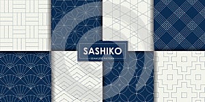 Japanese sashiko seamless pattern vector set, Decorative wallpaper