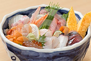 Japanese sashimi raw fish rice bowl