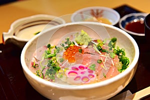 Japanese sashimi sliced fish rice bowl