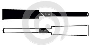 Japanese Saw Silhouette and Outline. Vector Hacksaw Isolated. Handsaw Carpenter Tool, Wood Cutting Equipment