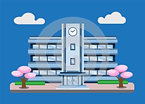 Japanese school building scene background concept in flat illustration editable vector isolated in white background