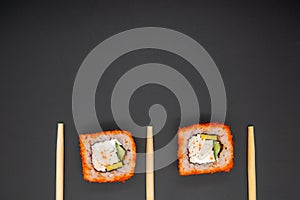 Japanese seafood sushi and on black background