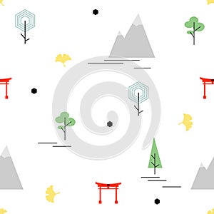 Japanese seamless pattern. Japanese architecture, nature.