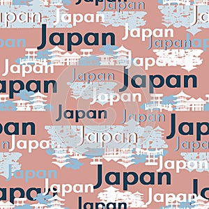 Japanese seamless pattern, text Japan on red background. Vector abstract texture for your design