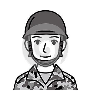 Japanese self defense force official, soldier, vector, illustration, black and white