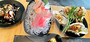 Japanese Shashimi and Oyters.