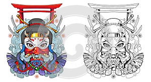 Japanese shinobi, ninja girl, illustration design photo