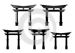 Japanese shinto torii gate black and white vector design set photo