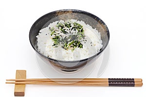 Japanese Shirasu and takana vegetable on rice