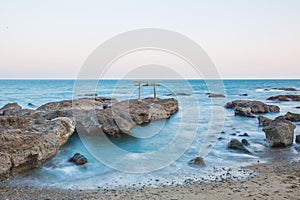 Japanese shrine gate and sea at Oarai city , Ibaraki