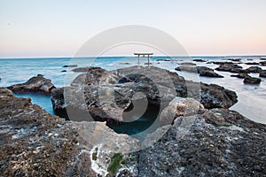 Japanese shrine gate and sea at Oarai city , Ibaraki