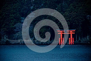 Japanese shrine Torii gate on the shore