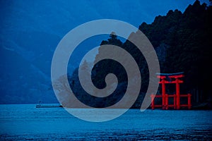 Japanese shrine Torii gate on the shore